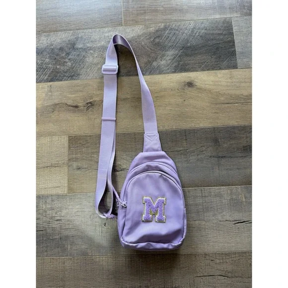 Light Purple Crossbody Bag With Letter M Adjustable Strap - Picture 1 of 4